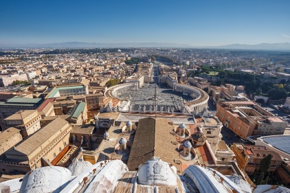 Stunning view from the top of the cupola of St Peters Basilica in Rome